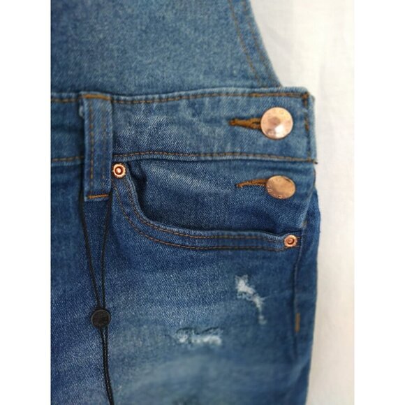 BCBG Girls 6X Denim Overalls With Distressed Detailing & Frayed Hem, NWOT - Picture 5 of 10